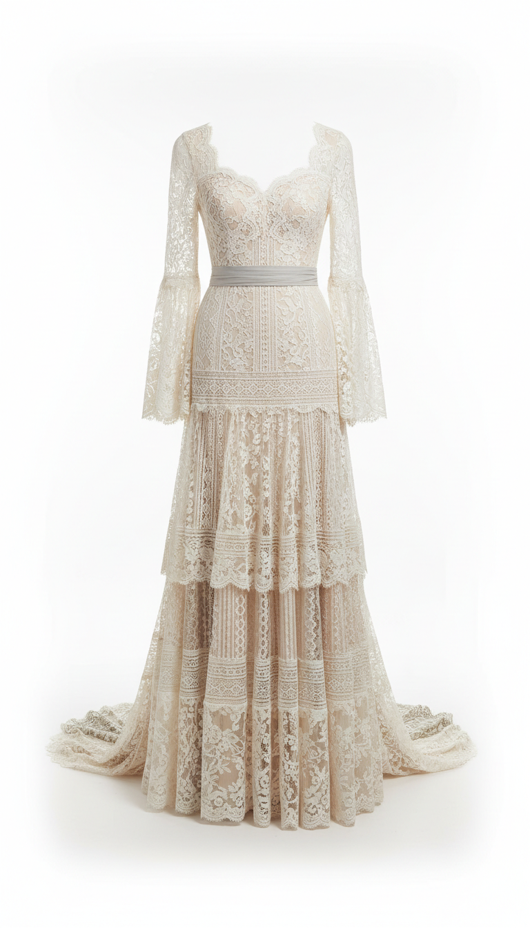 Celestia gown with hand-cut lace panels